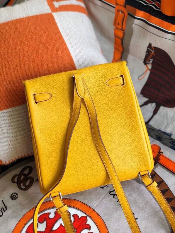 Hermes Kelly Ado Backpack In Yellow Clemence Leather